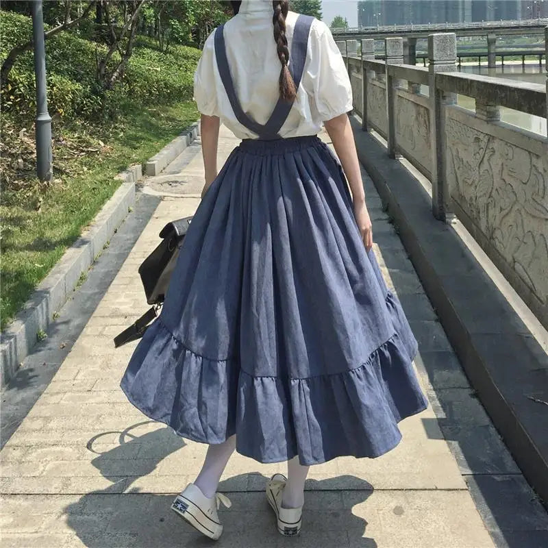 Solid Color Overall High Waist Suspender Maxi Skirt - UrbanWearOutsiders Solid Color Overall High Waist Suspender Maxi Skirt - UrbanWearOutsiders