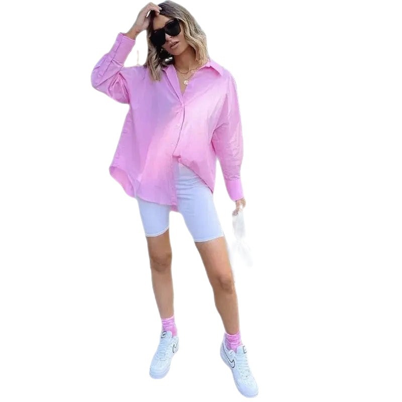 Solid Color Oversized Button Shirts