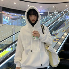Solid Color Oversized Hoodie - White Thin / M