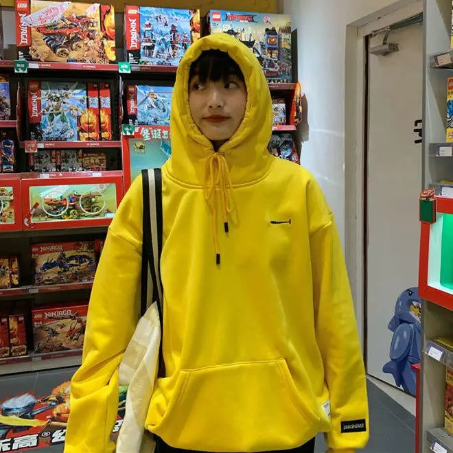 Solid Color Oversized Hoodie - Yellow Thin / M