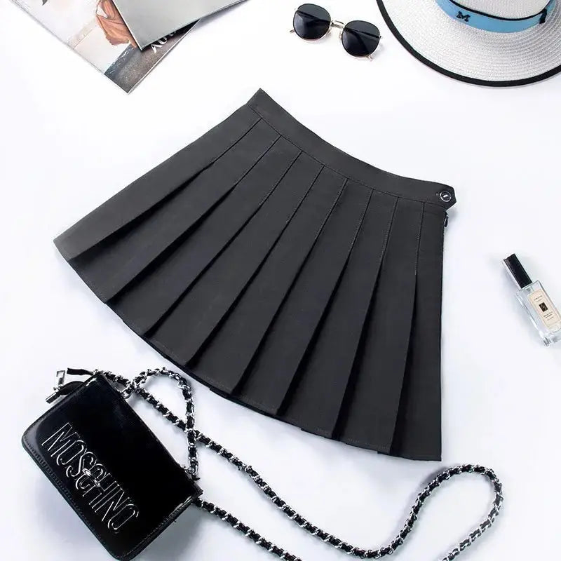 Solid Color Plaid Zipper High Waist Short Skirt - Gray / XS