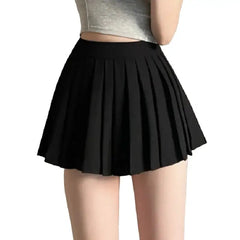 Solid Color Pleated Elastic Waist Mini Skirts - Black / XS