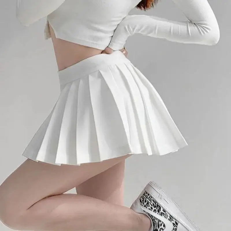 Solid Color Pleated Elastic Waist Mini Skirts - Skirt