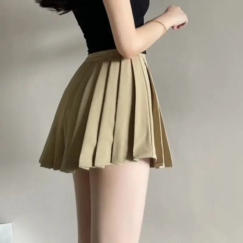 Solid Color Pleated Elastic Waist Mini Skirts