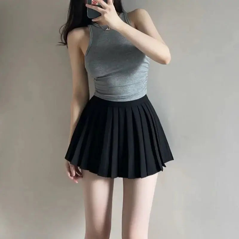 Solid Color Pleated Elastic Waist Mini Skirts