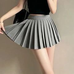 Solid Color Pleated Elastic Waist Mini Skirts