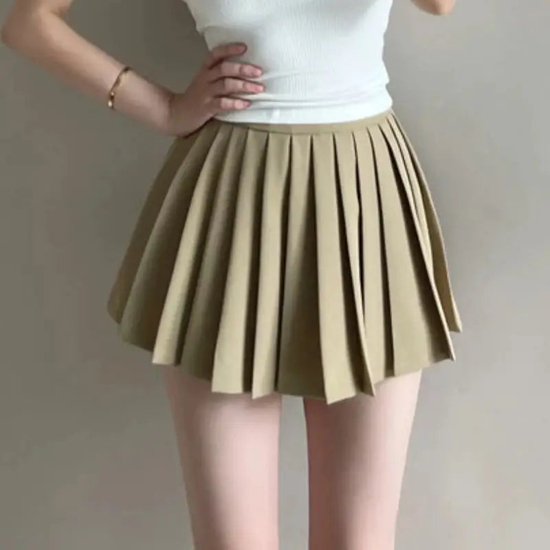 Solid Color Pleated Elastic Waist Mini Skirts