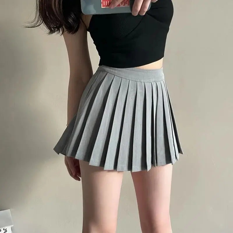 Solid Color Pleated Elastic Waist Mini Skirts - Skirt