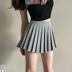 Solid Color Pleated Elastic Waist Mini Skirts