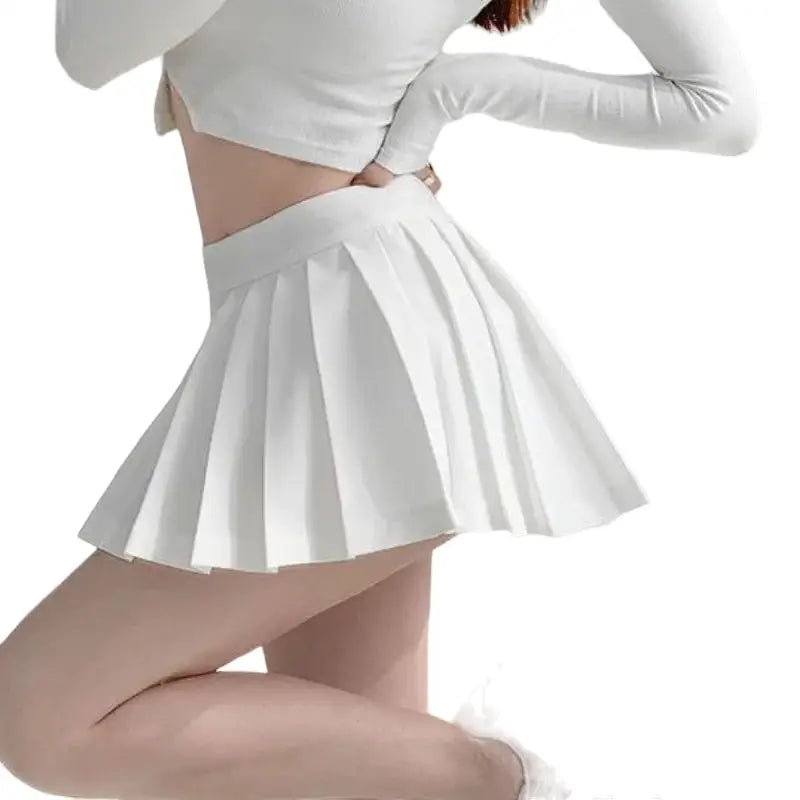Solid Color Pleated Elastic Waist Mini Skirts - White / XS