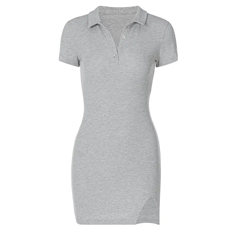 Solid Color Polo Neck Dress