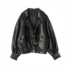 Solid Color Pu Leather Short Motorcycle Jacket - Black / S -