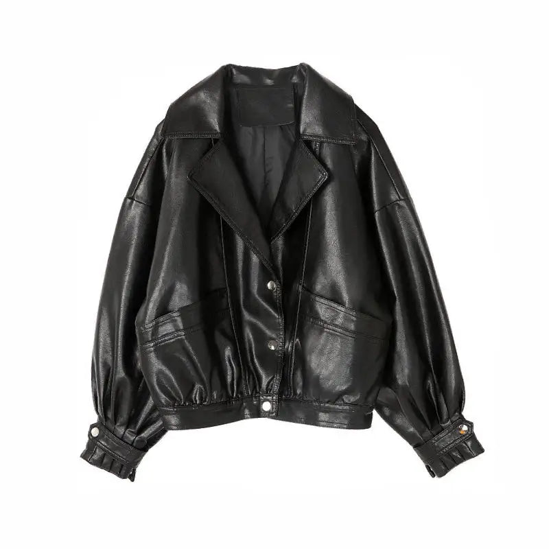 Solid Color Pu Leather Short Motorcycle Jacket