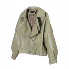 Solid Color PU Vegan Leather Short Jacket