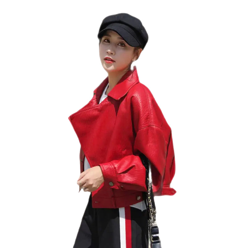 Solid Color PU Vegan Leather Short Jacket