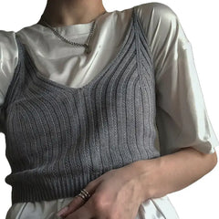 Solid Color Ribbed Knit Crop Top