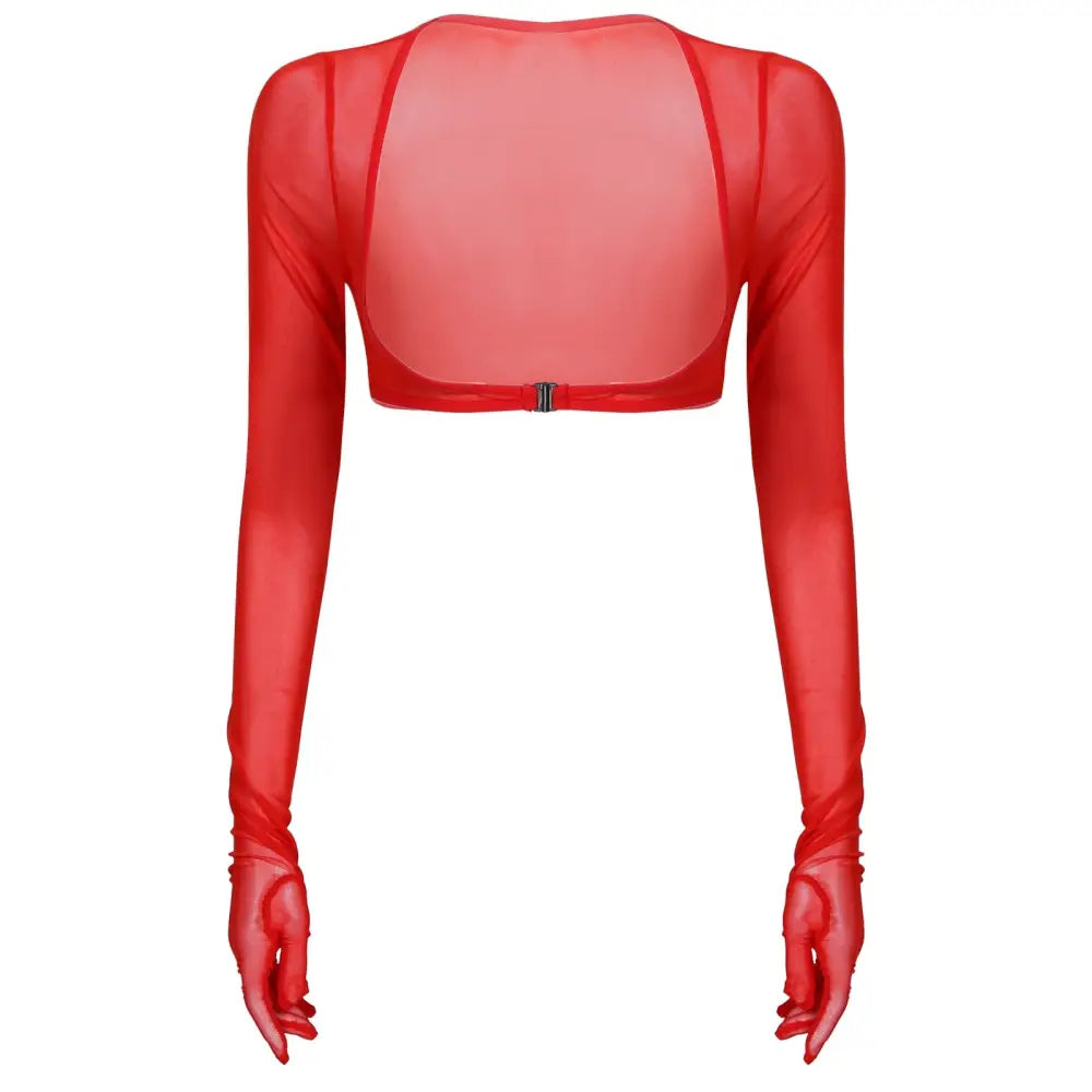 Solid Color See-through Gloves Crop Tops - Red / S - crop