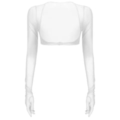 Solid Color See-through Gloves Crop Tops - White / S - crop