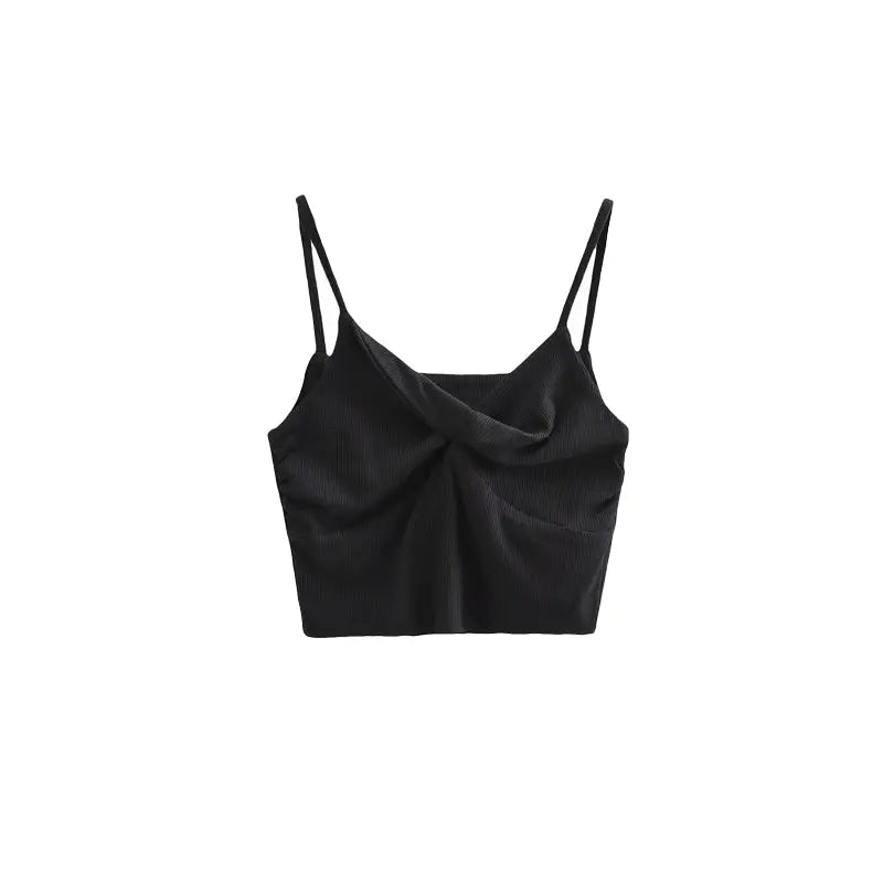 Solid Color Short Crop Top - Black / S