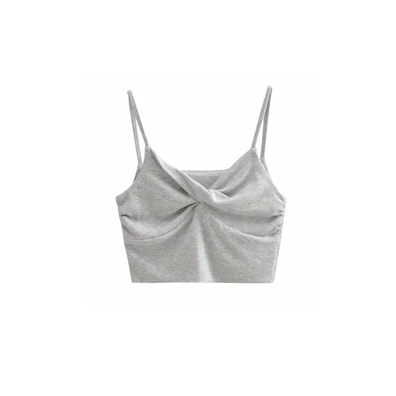 Solid Color Short Crop Top - Gray / S