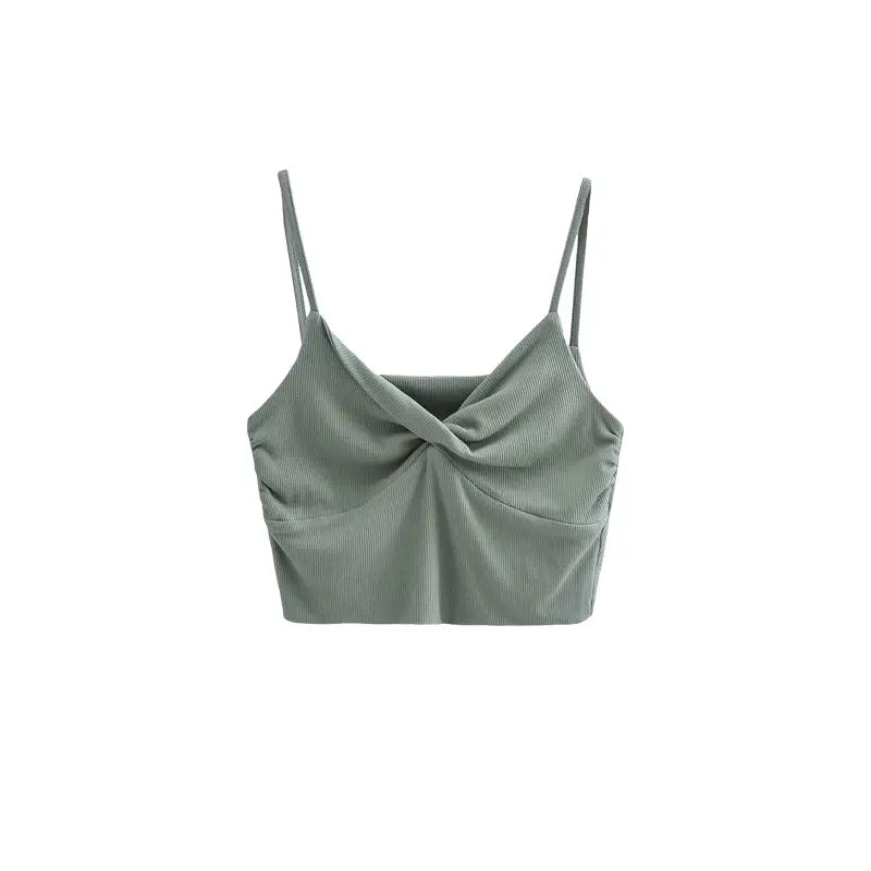 Solid Color Short Crop Top - Green / M