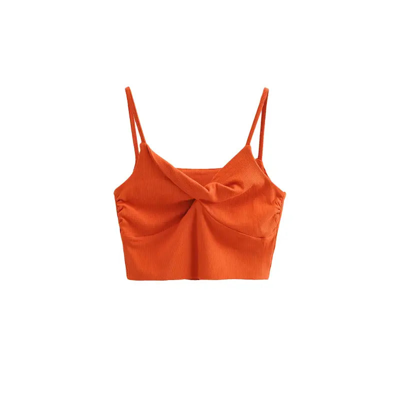Solid Color Short Crop Top - Orange / M