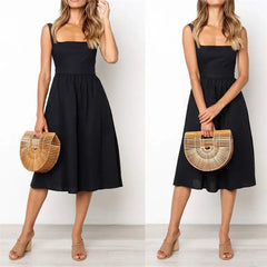 Solid Color Sleeveless Backless Dress