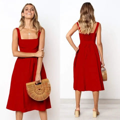 Solid Color Sleeveless Backless Dress