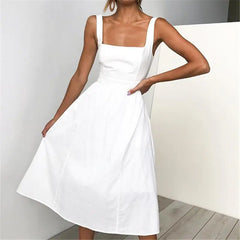 Solid Color Sleeveless Backless Dress - White / S
