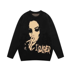 Solid Color Smoking Design Knitted Sweater - Black. / M