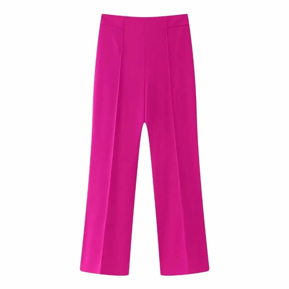 Solid Color Straight Leg Side Zip Pants - Fuchsia / XS