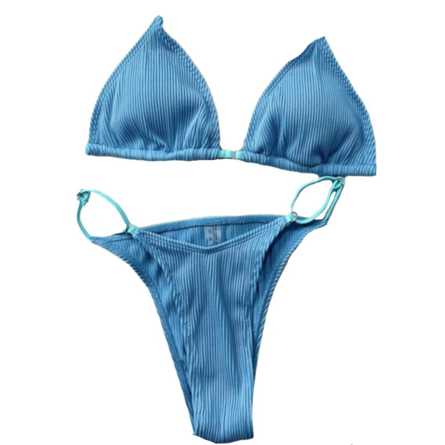 Solid Color String Bikini Swimsuit - Blue / 165/80A