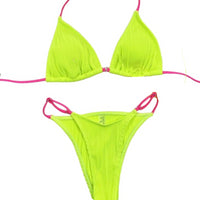 Thumbnail for Solid Color String Bikini Swimsuit - Fluorescent Yellow /