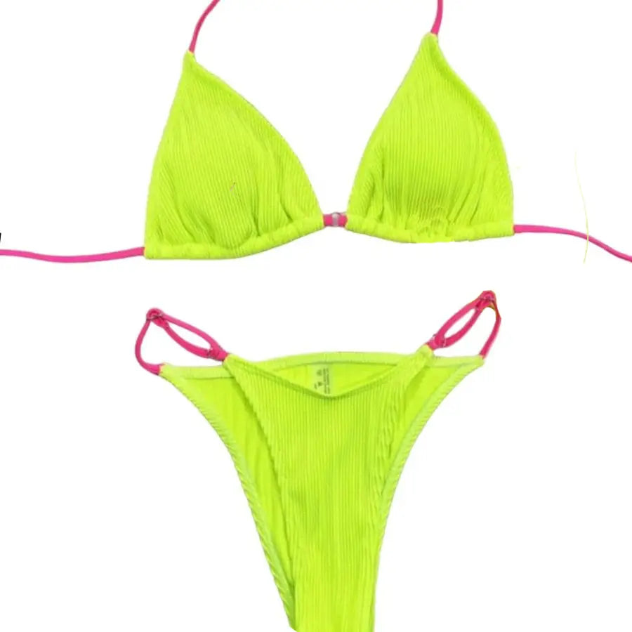 Solid Color String Bikini Swimsuit