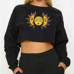 Solid Color Sun Face Crop Sweatshirt