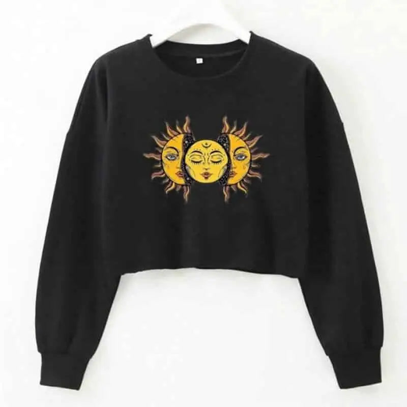 Solid Color Sun Face Crop Sweatshirt