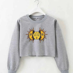 Solid Color Sun Face Crop Sweatshirt