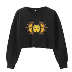 Solid Color Sun Face Crop Sweatshirt