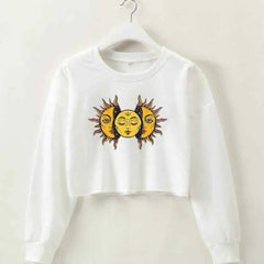 Solid Color Sun Face Crop Sweatshirt