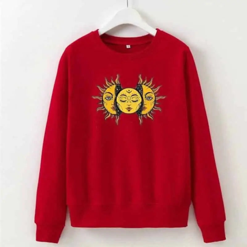 Solid Color Sun Face Regular Sweatshirt - Red / S