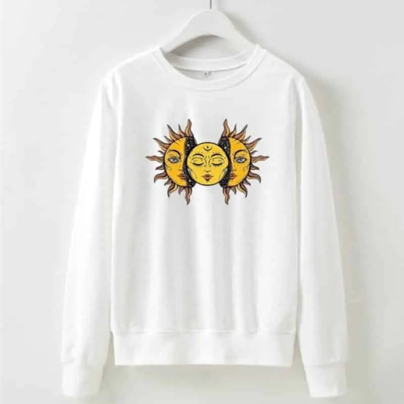 Solid Color Sun Face Regular Sweatshirt - White / S