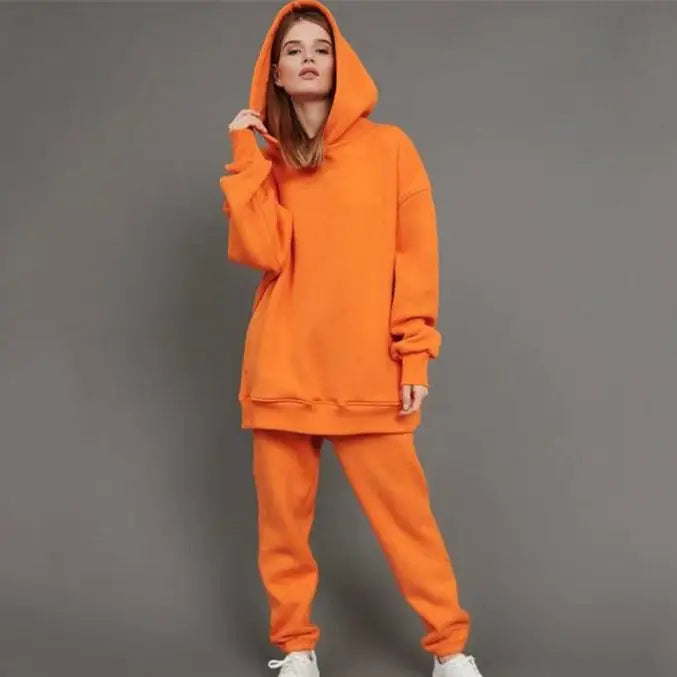 Solid Color Sweatshirt Sportswear 2-Piece Set