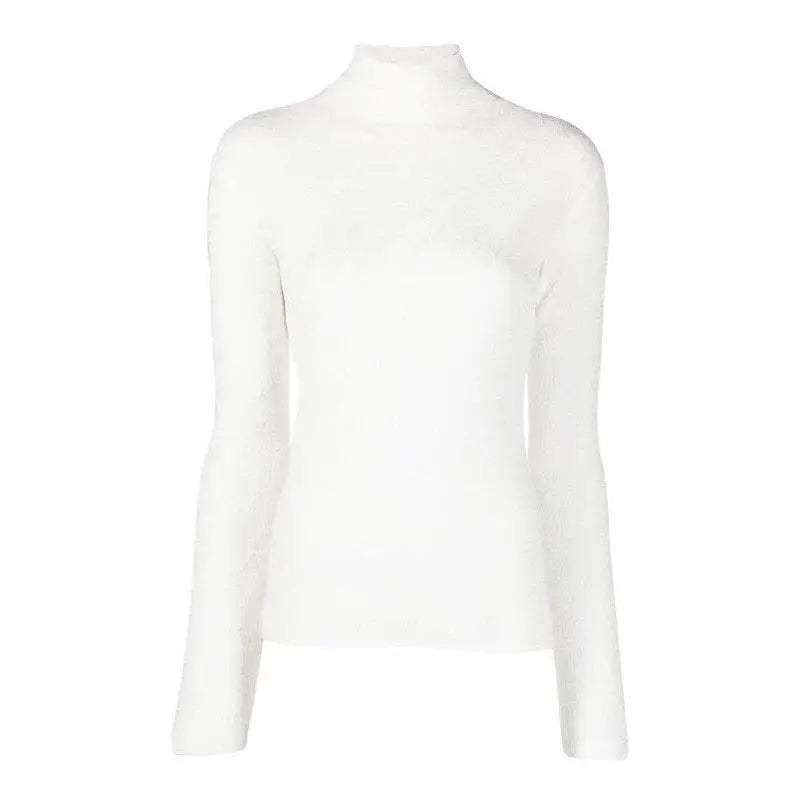 Solid Color Turtleneck Long-Sleeved Blouse - White / S