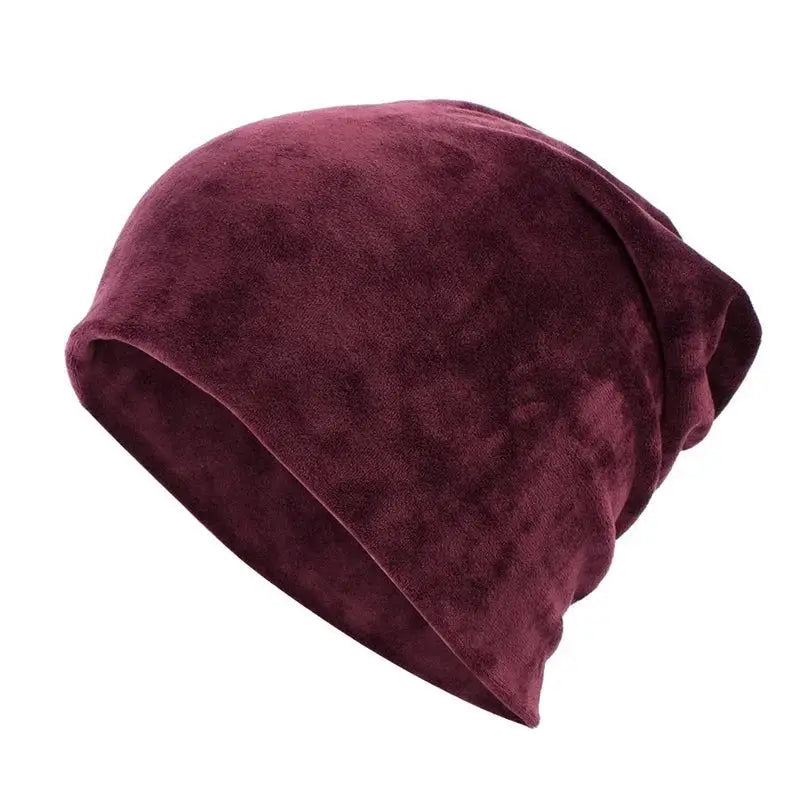 Solid Color Velvet Beanies - Wine Red - Beanie