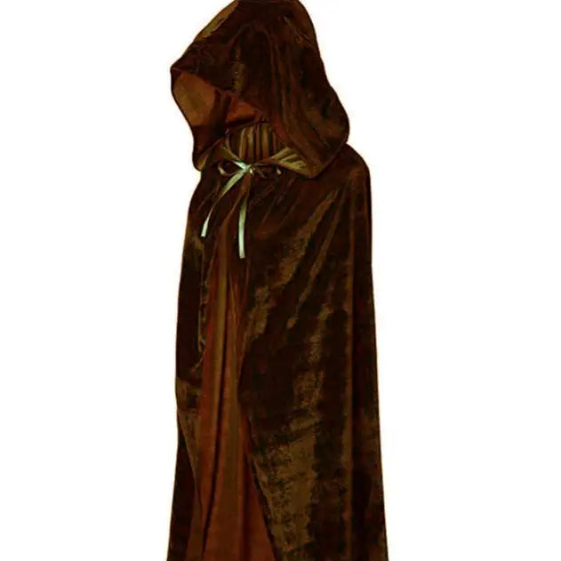 Solid Color Velvet Gothic Hooded Cloak - 70 CM / brown