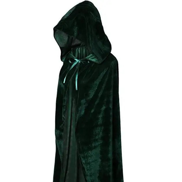 Solid Color Velvet Gothic Hooded Cloak - 70 CM / Green