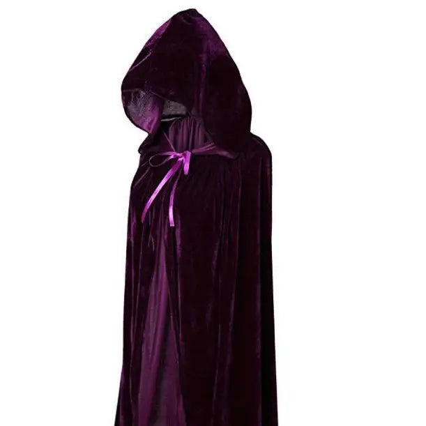 Solid Color Velvet Gothic Hooded Cloak - 70 CM / purple