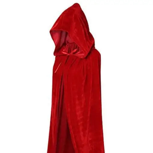 Solid Color Velvet Gothic Hooded Cloak - 70 CM / Red