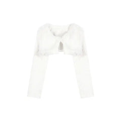 Solid Color White Faux Fur Cropped Jacket - S