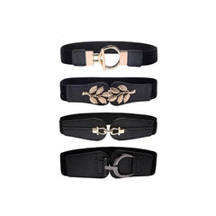 Solid Color Wide Elastic PU Leather Belt